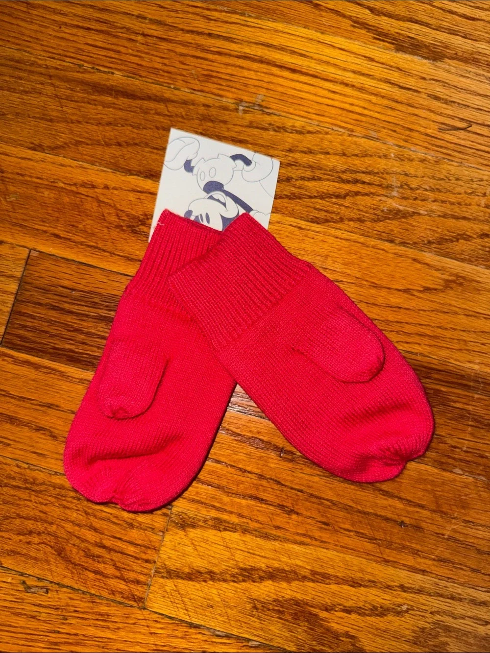 Gap x Disney Red Kids Mittens with White Heart and Black Mickey Silhouette